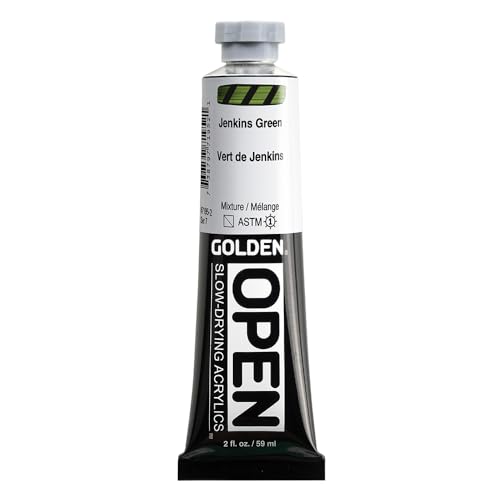 GOLDEN OPEN Slow-Drying Acrylics, Jenkins Green, 2 fl oz. tube, Professional Acrylic Paint, Semi-Transparent - color: Jenkins Green, size: 2 Fl Oz (Pack of 1)