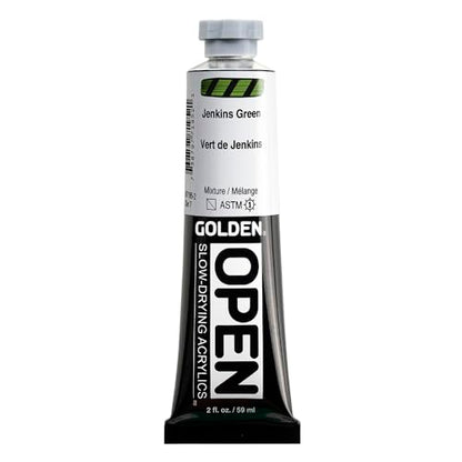 GOLDEN OPEN Slow-Drying Acrylics, Jenkins Green, 2 fl oz. tube, Professional Acrylic Paint, Semi-Transparent - color: Jenkins Green, size: 2 Fl Oz (Pack of 1)