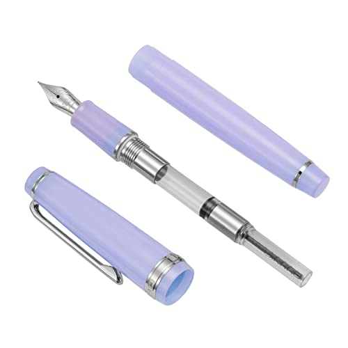 Jinhao 82 Acrylic Fountain Pen, Iridium Fine Nib with Ink Converter, Transparent Purple Classic Design Smooth Writing Pen (Silver Trim) - color: Purple Clear (Silver Trim), style: Fine (0.5 mm)