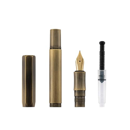 Luxury Solid Brass Fountain Pen Set for Writing & Calligraphy - Choose Antique or Matte Black Finish. Includes 10 Ink Cartridges & Premium Gift Box (Fine Nib, Antique Brass) - color: Antique Brass, style: Fine Nib