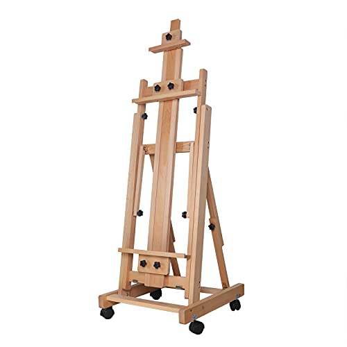 Vertical and Horizontal Folding Sketch Easel,Large Adjustable H Frame Multi Purpose Studio Artist Wooden Easel,Beech Wood Painting Holder Display Stand,56.30-91.34Inch Adjustable Height
