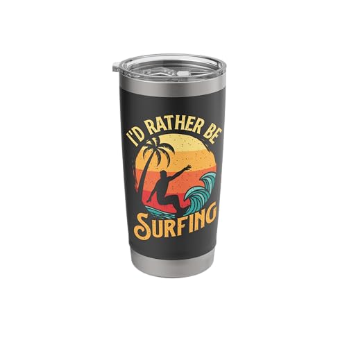 I'd Rather Be Surfing - Beach Surfing Surfingboard Surfboard Stainless Steel Insulated Tumbler - color: Black