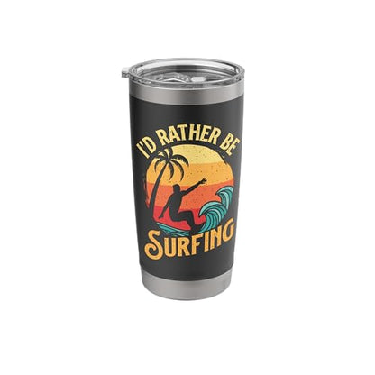 I'd Rather Be Surfing - Beach Surfing Surfingboard Surfboard Stainless Steel Insulated Tumbler - color: Black