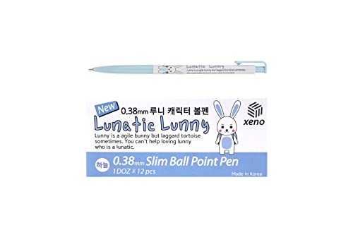 ZEESOON Xeno Lunatic Lunny 0.38mm Slim Ball Point Pen Dozen Box 12 Pcs, Made in Korea (Sky Blue 12pcs) - color: Sky Blue 12pcs