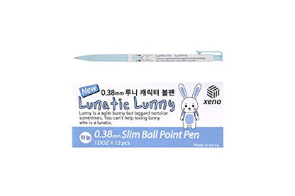 ZEESOON Xeno Lunatic Lunny 0.38mm Slim Ball Point Pen Dozen Box 12 Pcs, Made in Korea (Sky Blue 12pcs) - color: Sky Blue 12pcs