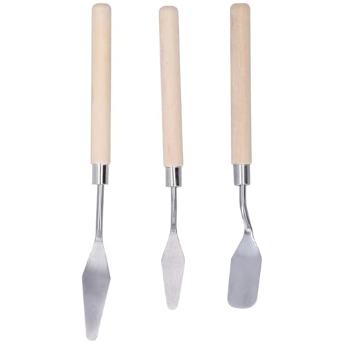 3Pcs Palette Knife Set with Wooden Handle, Metal Paint Scraper Tools for Oil Painting, Mixing, Spreading and Texture Art