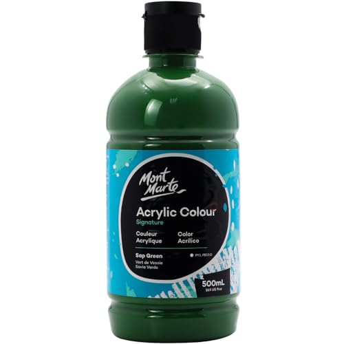 Mont Marte Signature Sap Green Acrylic Paint, 16.9oz (500ml), Semi-Matte Finish, Suitable for Canvas, Wood, Fabric, Leather, Cardboard, Paper, MDF and Crafts - color: Sap Green, size: 16.9 Fl Oz (Pack of 1)