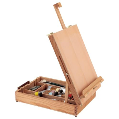 Soho Urban Artist Sketch Box and Table Easel - Portable, Multi Media, Adjustable Angle with Storage Compartments - Oiled Beech Wood