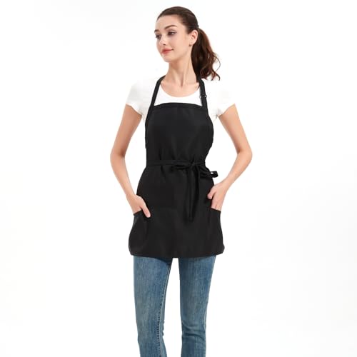 Short Aprons for Women with 3 Pockets，Waterproof Chef Apron for Cooking, Men Kitchen Apron for Grilling Bbq - color: Black