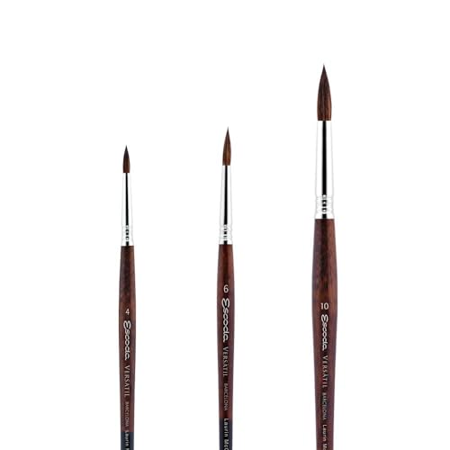 Escoda Signature Series Artist Watercolor Brush Set, Laurin Mccracken Set #1, Versatil Synthetic Kolinsky, Size (Round) 4, 6, 10 - color: Laurin Mccracken, size: Artist Set