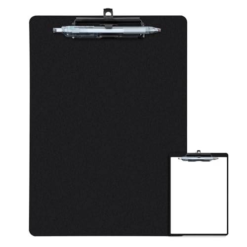 FRETONBA Clipboard with Pen Holder, Plastic Clipboard with Low Profile Metal Clip, Hanging Clipboards Holds 8.5x11 Inch Papers, Standard A4 Letter Size Clip Board for Office & School, Black - style: 1 Pack-Black