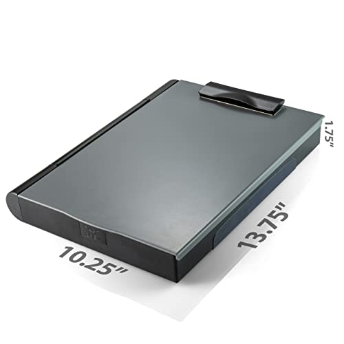 Officemate Double Storage Clipboard, Form Holder with 2 Compartments, Magnetized Storage, Pen Holder & Clip, Letter Size, Recycled Plastic, Gray/Black (83357) - size: Letter size