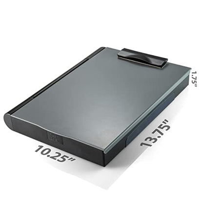 Officemate Double Storage Clipboard, Form Holder with 2 Compartments, Magnetized Storage, Pen Holder & Clip, Letter Size, Recycled Plastic, Gray/Black (83357) - size: Letter size