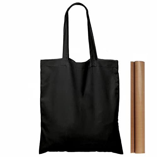 NPBAG 15 Pack 15'' X 16'' Black Cotton Tote Bags, Lightweight Blank Bulk Cloth bags with 1pc of PTFE Teflon Sheet - color: Black, size: Medium
