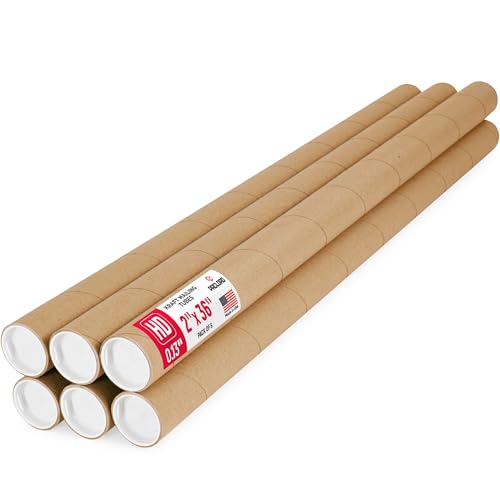 2" x 36" Heavy Duty Reinforced Kraft Paper Mailing Tube, Pack of 6 Tubes with 12 Caps – Secure USPS Approved Poster Tube – Made in USA Cardboard Tube for Shipping and Storing Posters, Prints, Artwork - color: Heavy-Duty, size: 2" x 36"