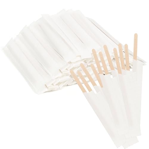ANTETOK 100Pcs Wooden Coffee Stirrers Paper Wrapped 4.3Inch,Individually Wrapped Disposable Coffee Stir Sticks for Coffee,Tea,Cocktail and Hot Chocolate - size: 4.3Inch-100pcs(Wrapped)