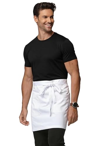 Unisex Waist Apron with Pockets Waiter Bar Half Bistro Apron 4251BY - color: White, size: 1 Pack