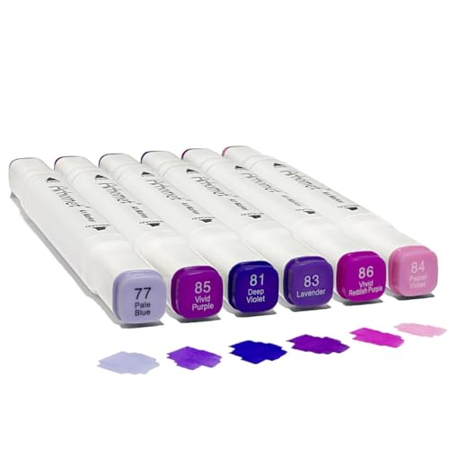 Arhomet 6 Colors Purple Pink Alcohol Markers Set, Dual Tips Art Markers Drawing Sketched Double Tipped for Adults Artists (Purple) - color: Purple