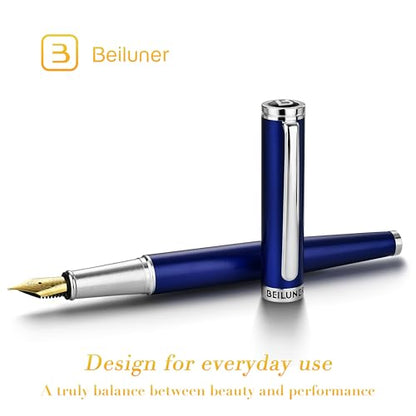 BEILUNER Luxury Fountain Pen Set,Solid 24K Gilded Fine Nib, Modern Classic Limited Edition -Includes 6 Ink Cartridges&Ink Refill Converter with Gift Case-Perfect for Men and Women（Charming blue） - color: Blue, style: Fine Nib