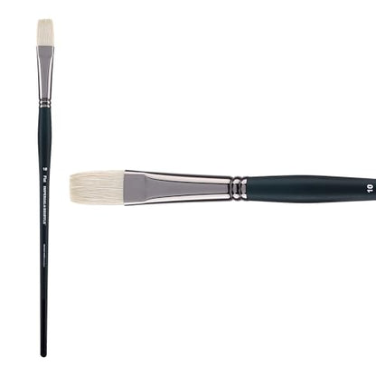 Creative Mark Imperial Professional Chungking Hog Bristle Brush - Flat # 10, Handmade Long Handle Oil Paint Brushes for Artists, Nickel-Plated Brass Ferrules, Stiff Yet Soft Natural Bristles - size: #10