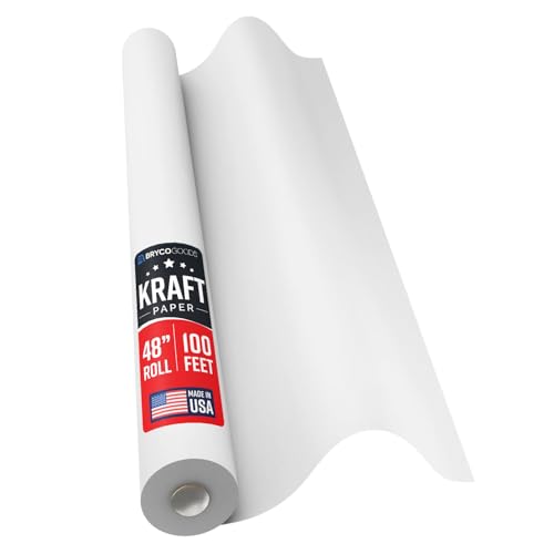 Bryco Goods 48" x 1200" (100') White Kraft Paper Roll - Made in USA - Craft Paper for Bulletin Board Art Table Covering Drawing Gift Wrapping Bouquet Packing Parcel 80GSM - color: White, size: 48" x 100'