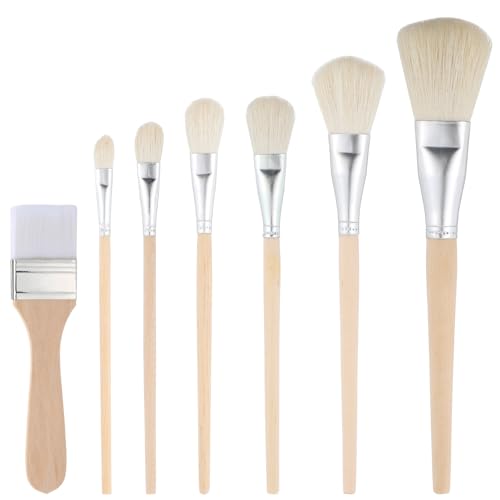 7 Pcs Mop Brush For Acrylic Painting, Gilding Brush Set Pottery Glazing Brushes Versatile Goat Hair Blending Mop Brushes For Acrylic Gouache Watercolor Foil Painting And Gold Leaf Sheets,Face Body Art