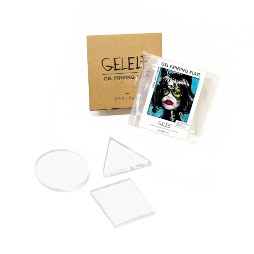 GELELF Gel Press Monoprinting Plates 3 Piece kit - Circle Triangle Square - No Aging & Bubbling, Reusable Gel Plates for Card Making, Book Press, Journaling, Scrapbooking - size: CTS 3" | 7.6 cm