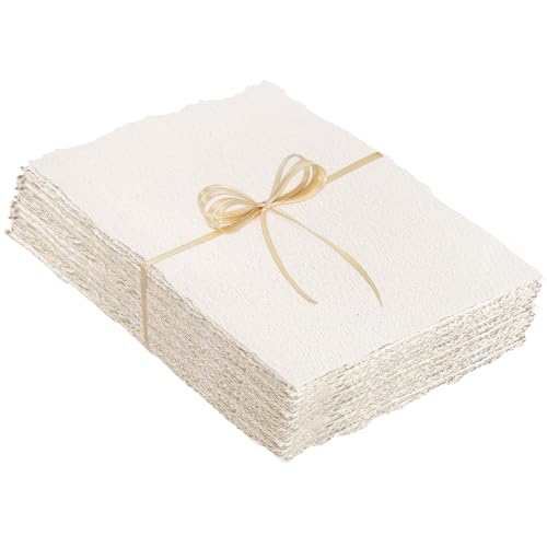 50 Sheets Watercolor Paper 9 x 12inch, 300 GSM Deckled Edge Paper Rough/Textured Handmade Paper for Watercolors, Wedding Invitations, Cards, Crafts - size: 9 x 12inch