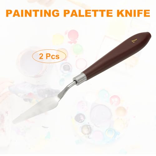 HARFINGTON 2pcs Palette Knife Painting Tool 2.2" x 0.59" Stainless Steel Art Spatula Pallet Knives Scrapers Tools with Plastic Handle for Acrylic Oil Canvas Mixing Spreading, Red/Silver - size: 2.2" x 0.59"