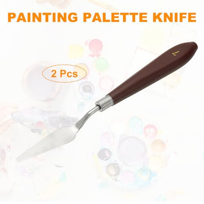 HARFINGTON 2pcs Palette Knife Painting Tool 2.2" x 0.59" Stainless Steel Art Spatula Pallet Knives Scrapers Tools with Plastic Handle for Acrylic Oil Canvas Mixing Spreading, Red/Silver - size: 2.2" x 0.59"