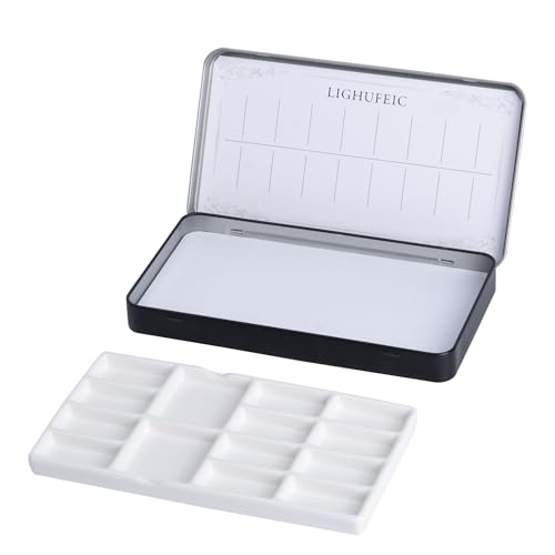 Travel Watercolor Palette,Portable Ceramic Palette with 14 Well,Metal Paint Box with Porcelain Palette(Blak Box) - color: Black