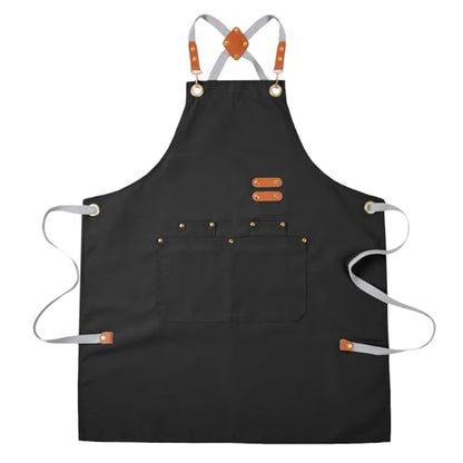 Aoomzoon Durable Kitchen Apron,Multifunctional Chef Aprons for Women & Men with Pockets for Cooking Baking & Daily Use - color: Black