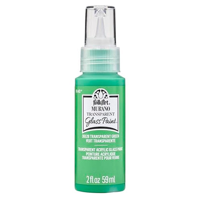 FolkArt Murano Transparent Acrylic Glass Paint, Green, Perfect for Indoor and Outdoor Arts and Crafts Projects, 2 fl oz, 36528 - color: Transparent Green, style: Transparent
