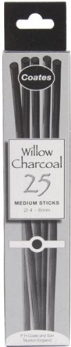 PH Coate Artist Willow Charcoal Thin, 25 Sticks, Black - style: Thin