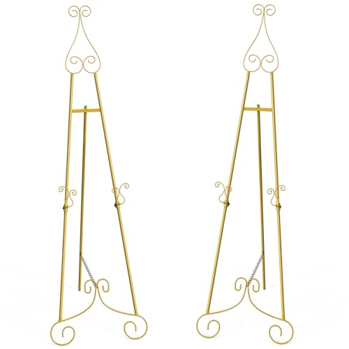 HAITRALGold Easel Stand for Sign, Adjustable Display Easel Stand with Chain Support,Heavy Duty Metal Easel for Wedding Sign,Art,Pictures,55" H Welcome Poster Stand Sign Holder Floor Décor,2 Pack - color: 2pack - gold