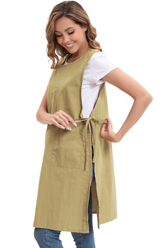 Nanxson Waterproof Apron with Pockets Plus Size Chef Apron | Side tie design,Split-piece apron,for Cooking Kitchen Baking Painting Grilling, - color: Yellow
