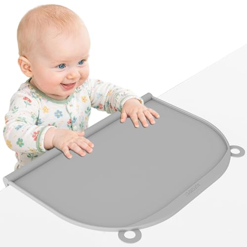 Large Silicone Suction Table Mat, 17" x 12" Thick Placemat with Edge-Bumper, Raised Edge Leakproof, Non-Slip for Kids Toddler Baby Essentials Dinning, Restaurant Eating, Plates, Art, Craft & Painting - color: Gray