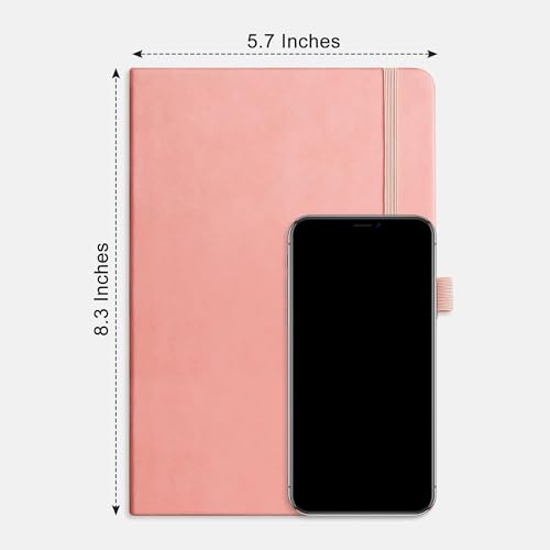 RETTACY Dotted Journal Notebook, 192 Pages, A5 Medium Size (5.7'' x 8.3''), Leather Hardcover, 100 GSM Thick Paper, for Journaling, Planning, Tracking (Pink) - color: Pink, style: Dotted