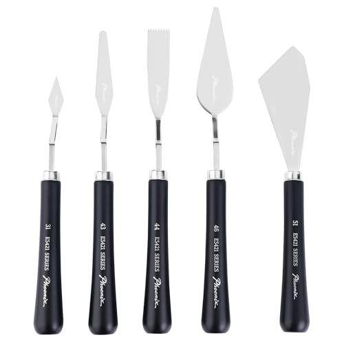PHOENIX Flexible Palette Knife Set - 5 Pieces Stainless Steel Painting Knives, Art Knife with Wood Handle, Paint Spatula for Oil Acrylic Paint - Painting Tools for Artists