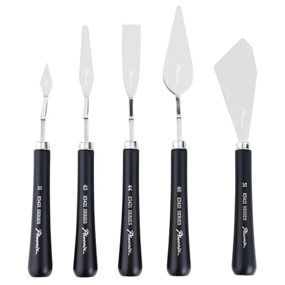 PHOENIX Flexible Palette Knife Set - 5 Pieces Stainless Steel Painting Knives, Art Knife with Wood Handle, Paint Spatula for Oil Acrylic Paint - Painting Tools for Artists
