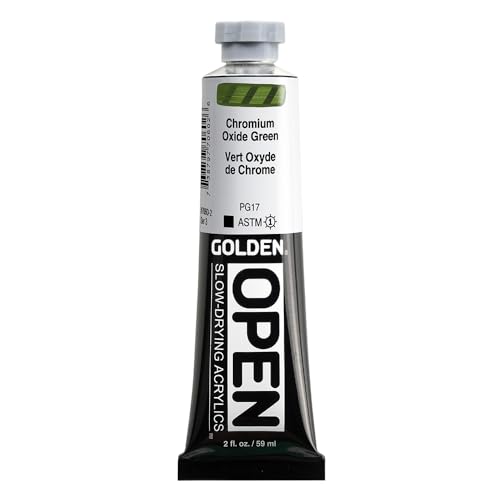 GOLDEN OPEN Slow-Drying Acrylics, Chromium Oxide Green, 2 fl oz. tube, Professional Acrylic Paint, Opaque - color: Chromium Oxide Green, size: 2 Fl Oz (Pack of 1)