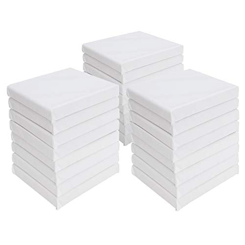 Mini Canvas Panels 6 x 6 inch Pack of 24, STARVAST Cotton Pre-Stretched Small Canvas Boards Blank Canvases for Paintings Craft Small Acrylics Oil Art Projects