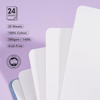 Lightwish Square Watercolor Journal,2 Pack Total 48 Sheets 100% Cotton,300gsm/140lb,Acid-Free,Cold Press Watecolor Sketchbook for Artists Adults Students,4.7 * 4.7 Inches(Blue) - color: Blue