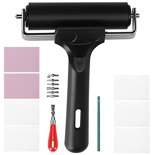 Rubber Carving Kit Stamp Block Making Set, Wireless Printmaking Art Craft Tools with 6 Cutter Blades, Engraving Kit for DIY Rubber Stamps and Soft Media