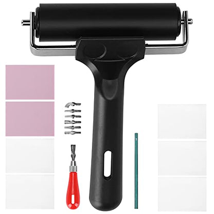 Rubber Carving Kit Stamp Block Making Set, Wireless Printmaking Art Craft Tools with 6 Cutter Blades, Engraving Kit for DIY Rubber Stamps and Soft Media