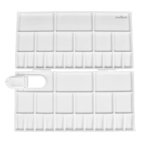ZAHEPA Paint Tray, Large Paint Palette Box with Thumb Hole, Plastic Paint Tray Palette with 41 Compartments, 24 Wells & 12 Mixing Areas, Watercolor Mixing Tray with Plastic Lid Art Palette for Artists - style: Rectangle - 41 Compartments