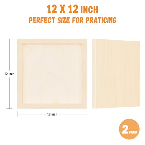 12x12 Inch & 8x10 Inch Unfinished Wooden Canvas Panels - 1/2" Deep Cradle Boards with Easel for Acrylic, Oil Painting, Pouring Art, and DIY Crafts | Basswood Art Panels for Artists, Christmas Decor, a