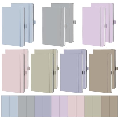 Laumoi 14 Pack Hardcover Journal Notebooks Bulk A5/A4/B5 Journaling Notebook Wide Ruled PU Leather Ruled Lined Journals with Pen Holder for School Business Work Writing (Morandi Color,A5) - color: Morandi Color, size: A5
