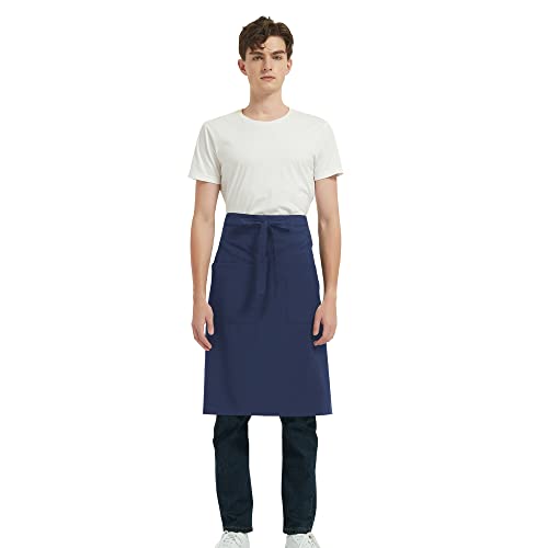 PINDUNCHEF Unisex Two Pocket Bbq Bistro Waiter CookingApron Waterproof Stain Resistant Waist apron - color: Dark Blue