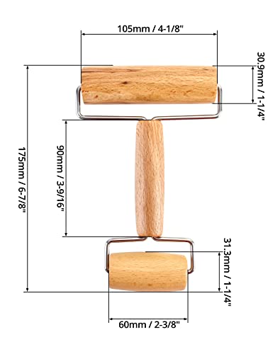 QWORK 2Pcs Hardwood Roller 2 in 1, 6-7/8" Dual Roller Tool for Pottery Clay Working